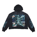 Washed F. Terry Cut off Hoodie w/ Rhinestone BLACK
