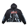 Washed F. Terry Cut Off Hoodie w/ Rhinestones BLACK