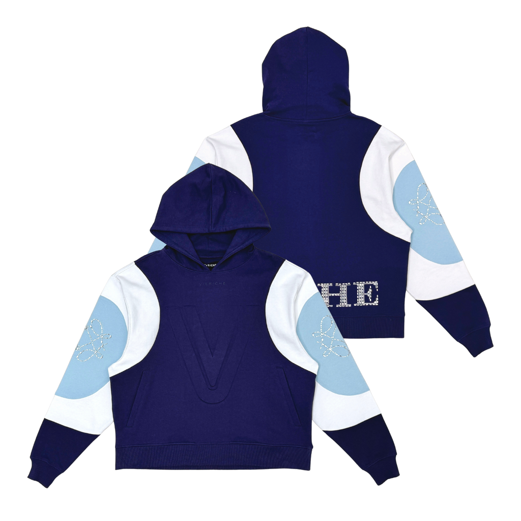 VIE RICHE Embossed V Hoodie- BLUE