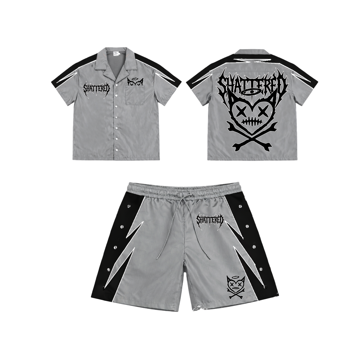 Shattered 'Nylon' Shorts- Grey/Black