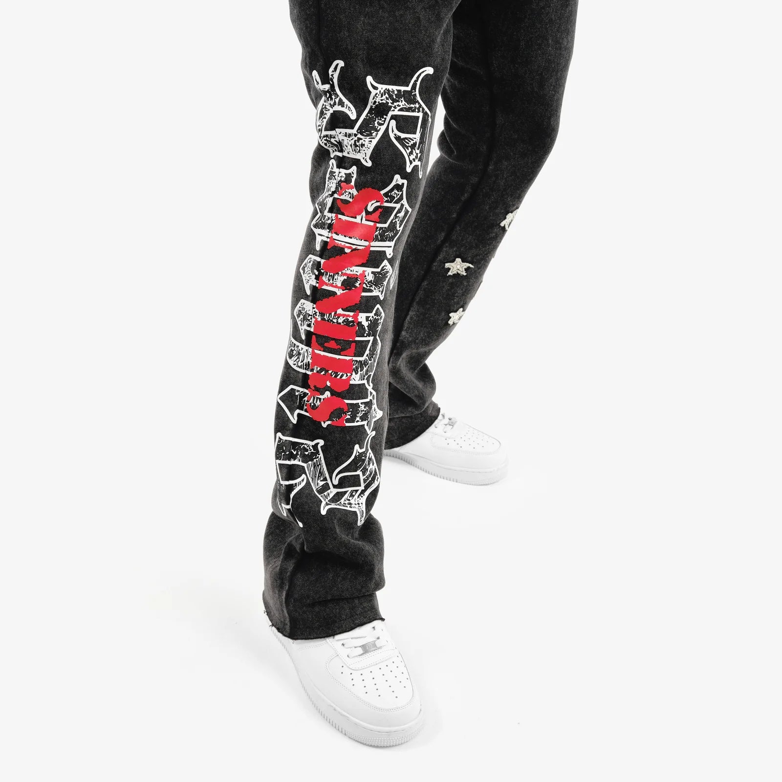 Copper Rivet Saint Stacked Sweatpants- Blk