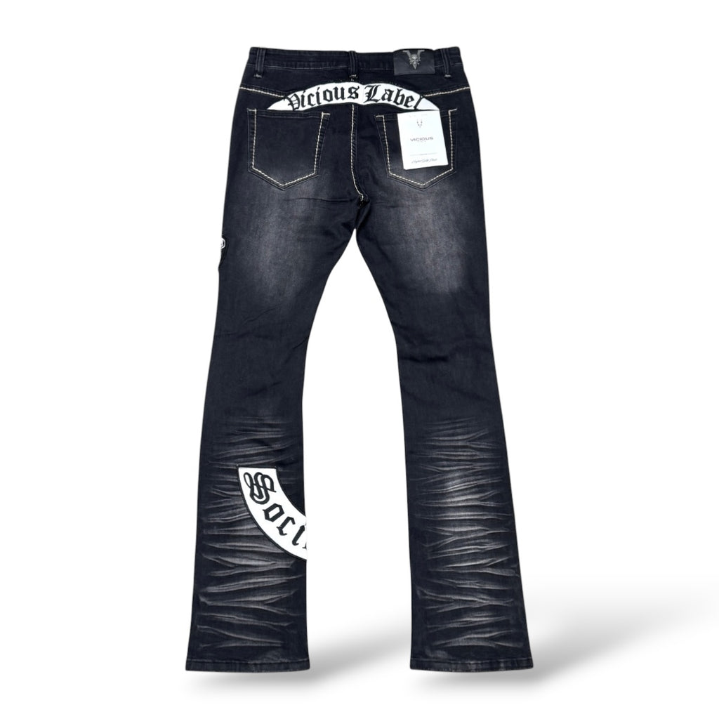 Vicious 'Vc1219' Patched Stacked Jeans- Vintage Black