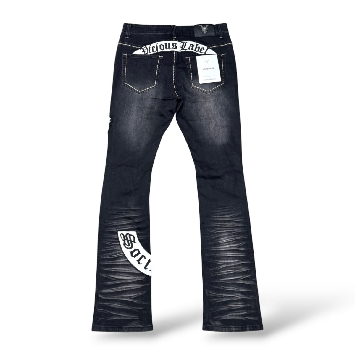 Vicious 'Vc1219' Patched Stacked Jeans- Vintage Black