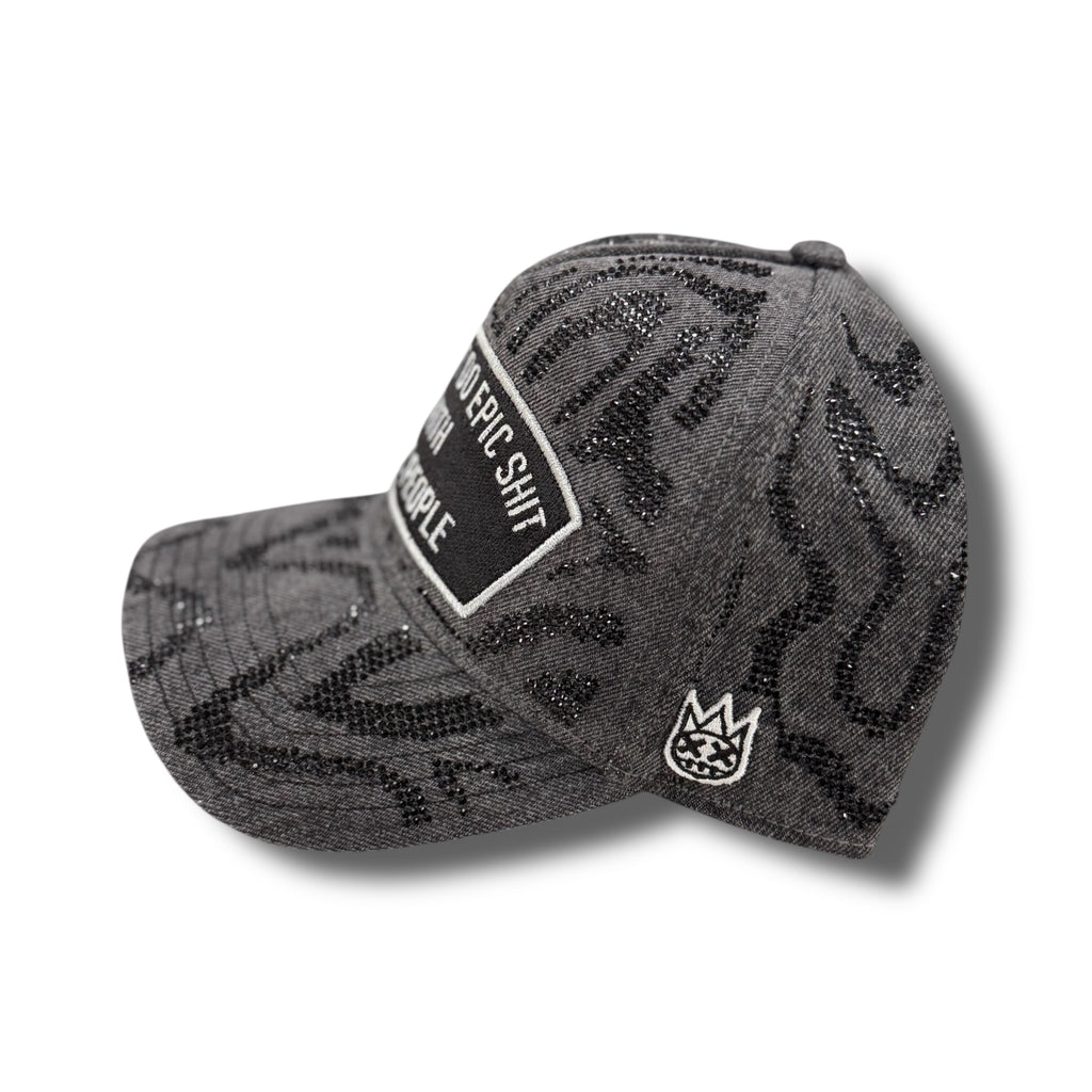 Cult Frame Trucker Hat "Epic Shit" Swirl Crystals- Black Denim