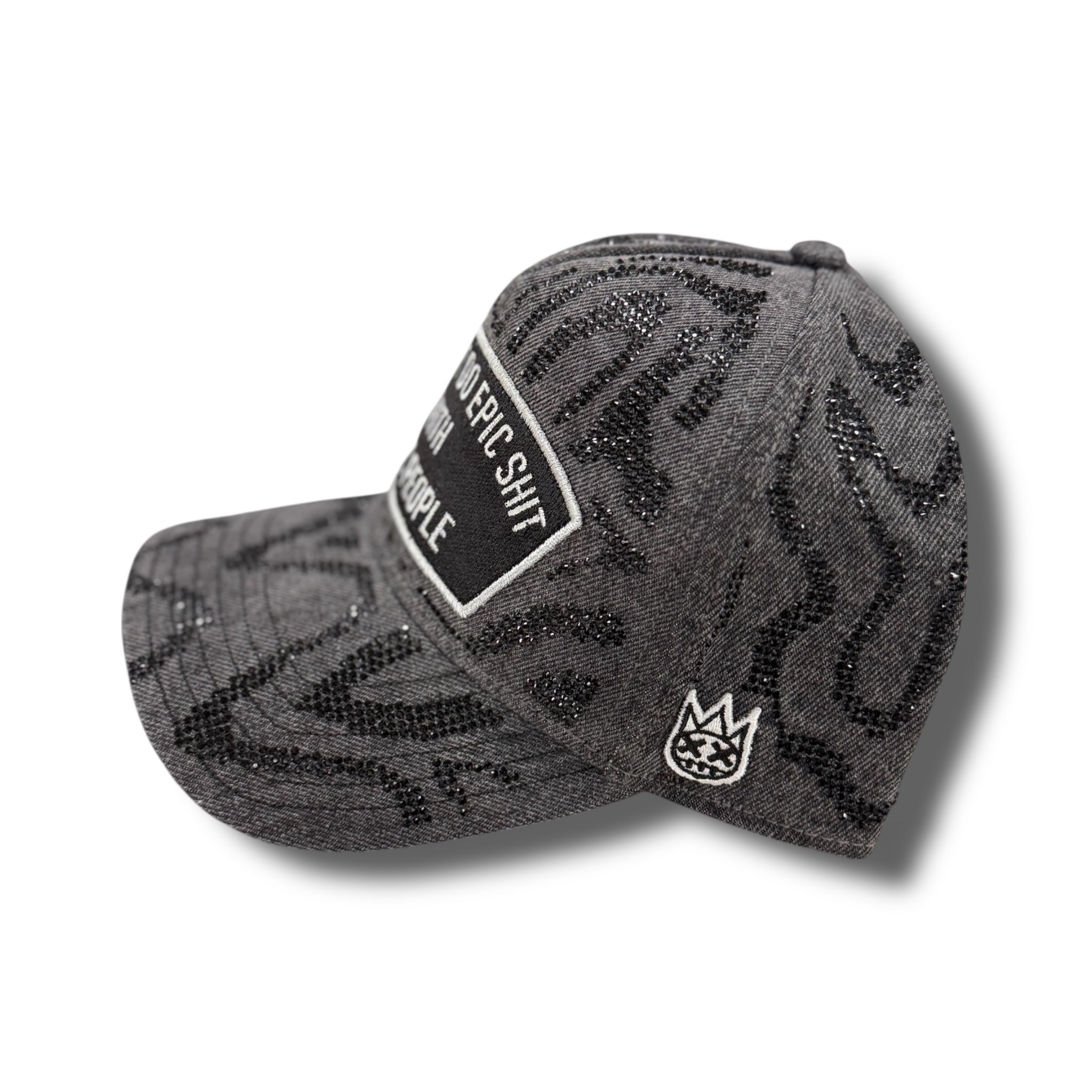 Cult Frame Trucker Hat "Epic Shit" Swirl Crystals- Black Denim