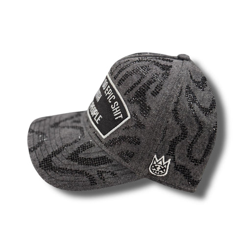 Cult Frame Trucker Hat "Epic Shit" Swirl Crystals- Black Denim