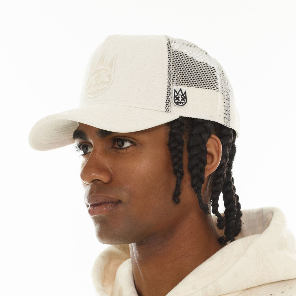 Cult Mesh Back Trucker Hat "Paisley"- Winter White