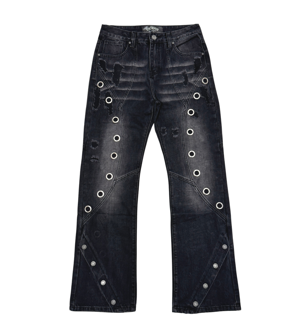 Vicious Vortex Relaxed Fit Grommet Denim - Black