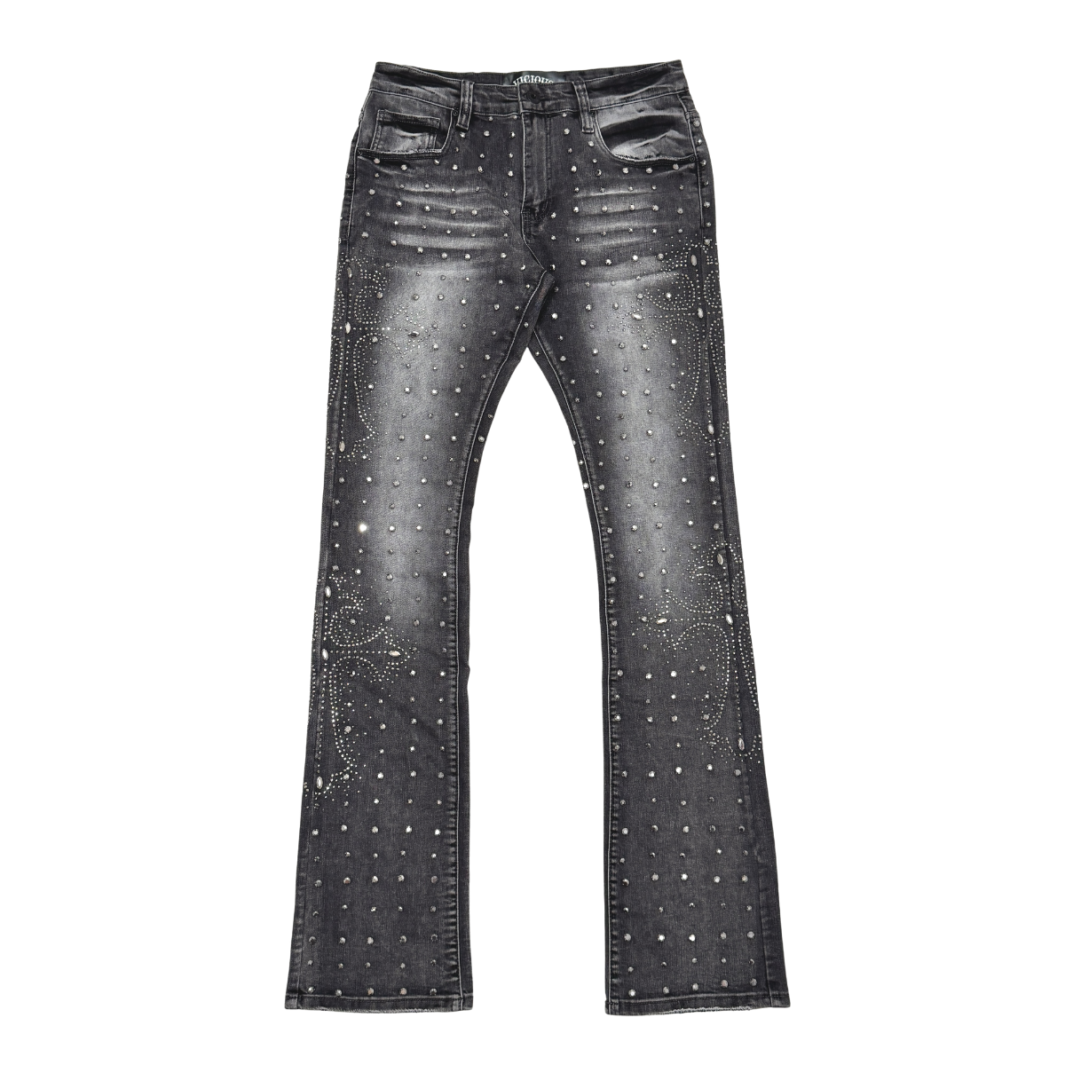 Vicious Embellish Rhinestone Flare Denim-Dk Grey