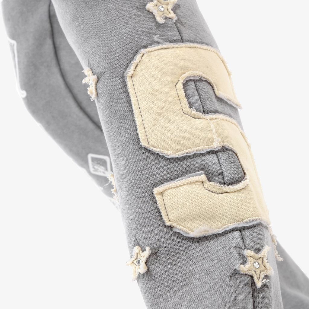Copper Rivet Saint Stacked Sweatpants- Grey