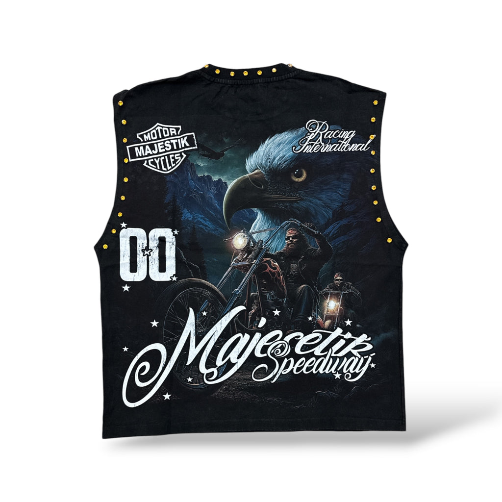 Majestik 'Speedway' Oversized Sleeveless Shirt- Black