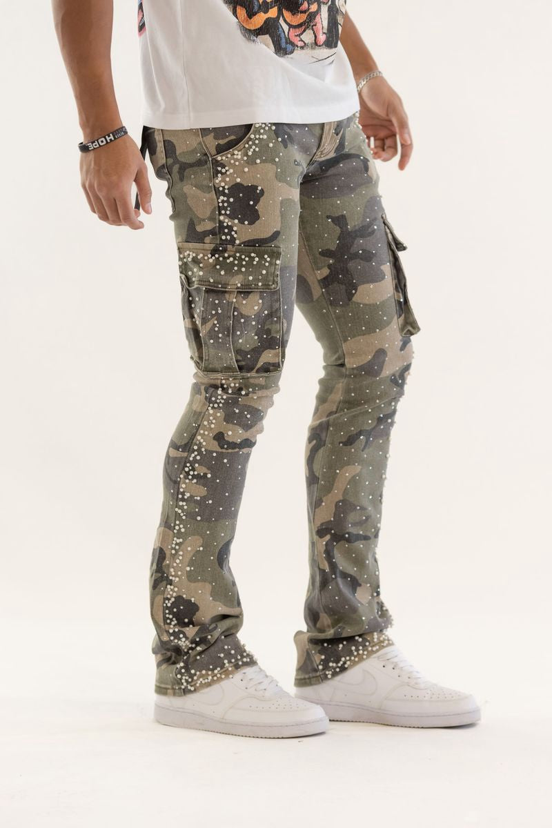 Kindred Rhinestone And Pearl/Stack Denim -Camo Green