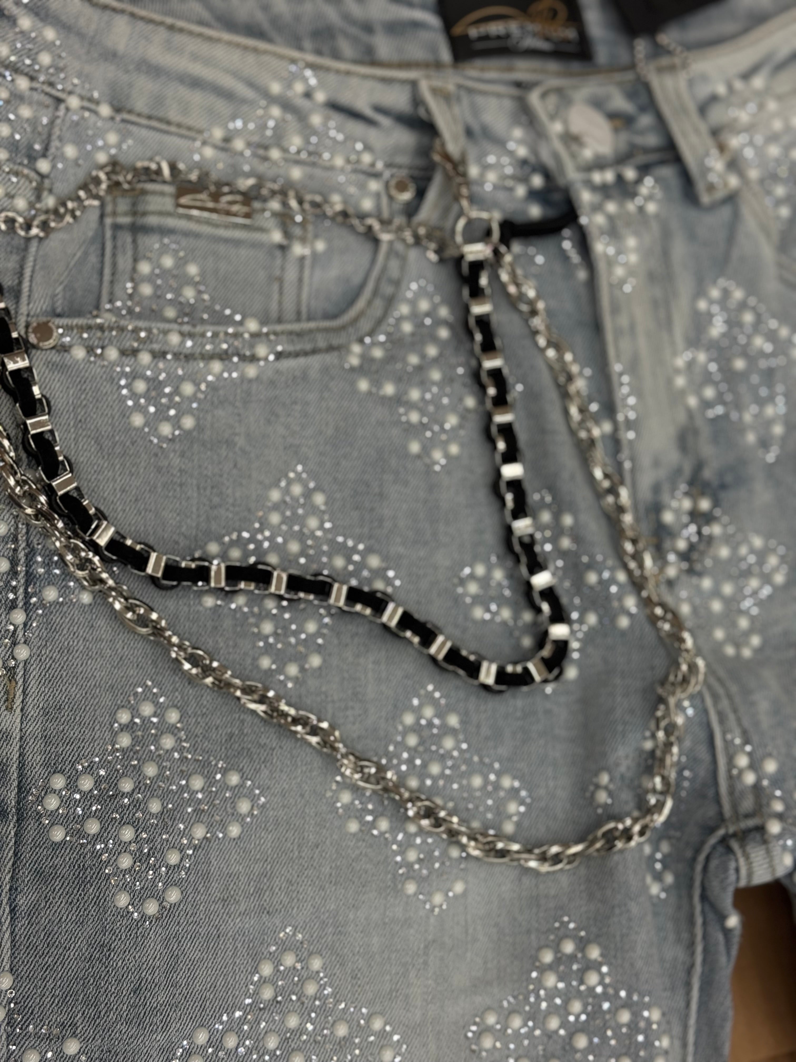 Snow ball Stacked Jeans- LT blue wash