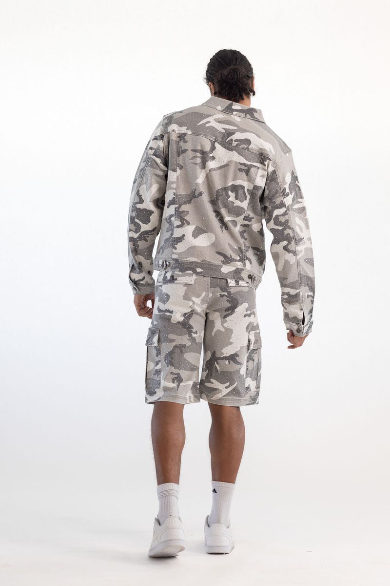 Kindred Rhinestone Denim Shorts- Grey Camo