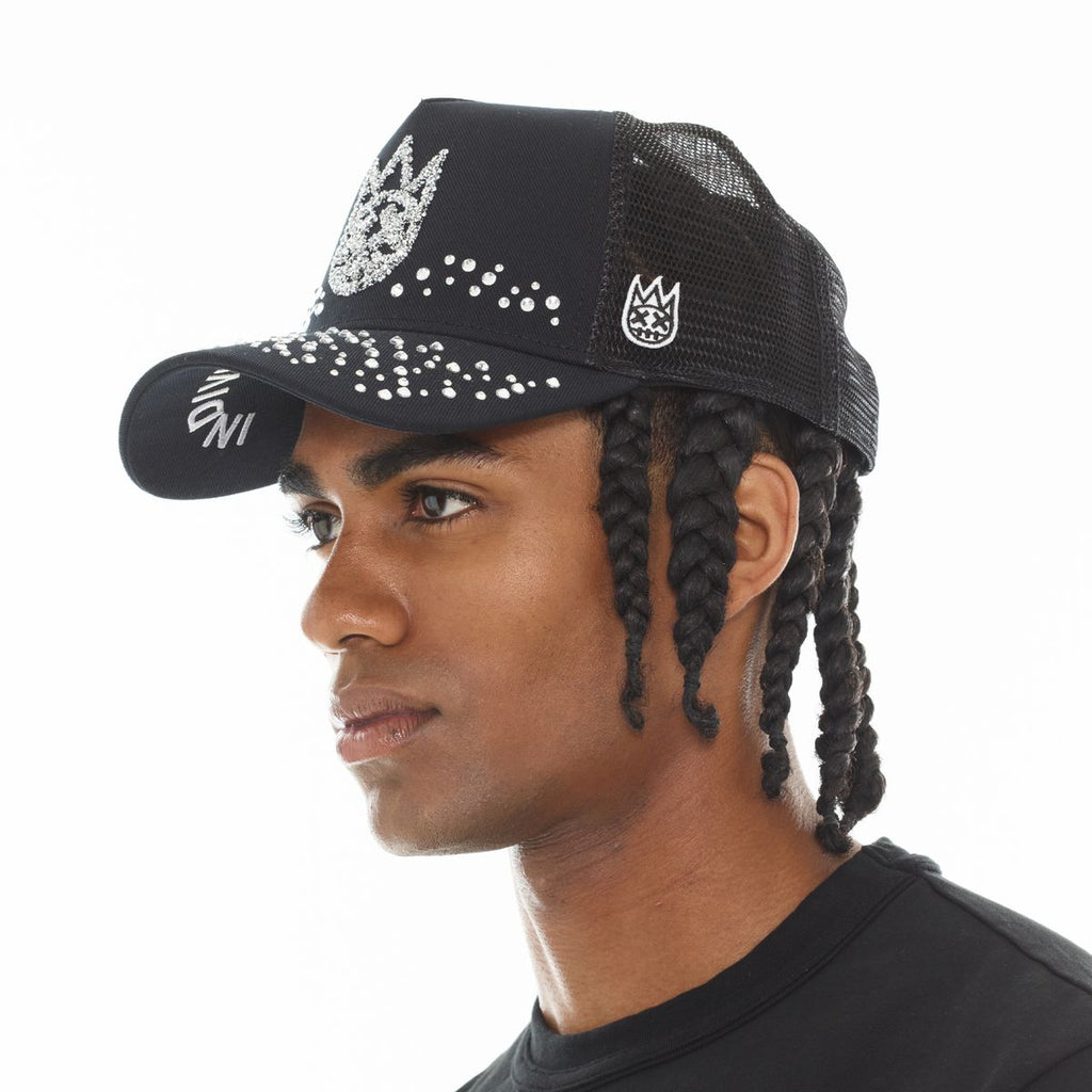 Cult Mesh Back Trucker Hat "Crystals"- Black