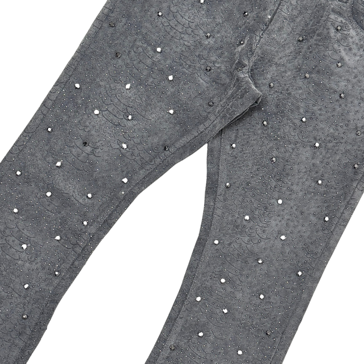 Vicious Embellish Rhinestone Snakeskin Stack Denim- Grey