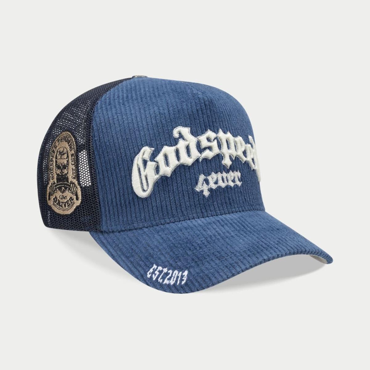Godspeed Forever Trucker Hat- Saphire Corduroy