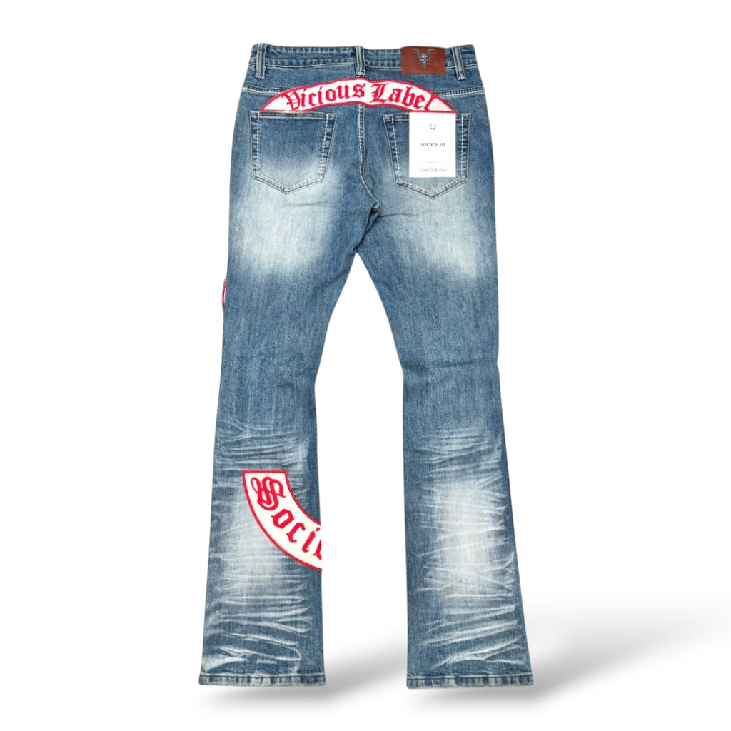 Vicious 'Vc1219 ' Patched Stacked Jeans- Blue