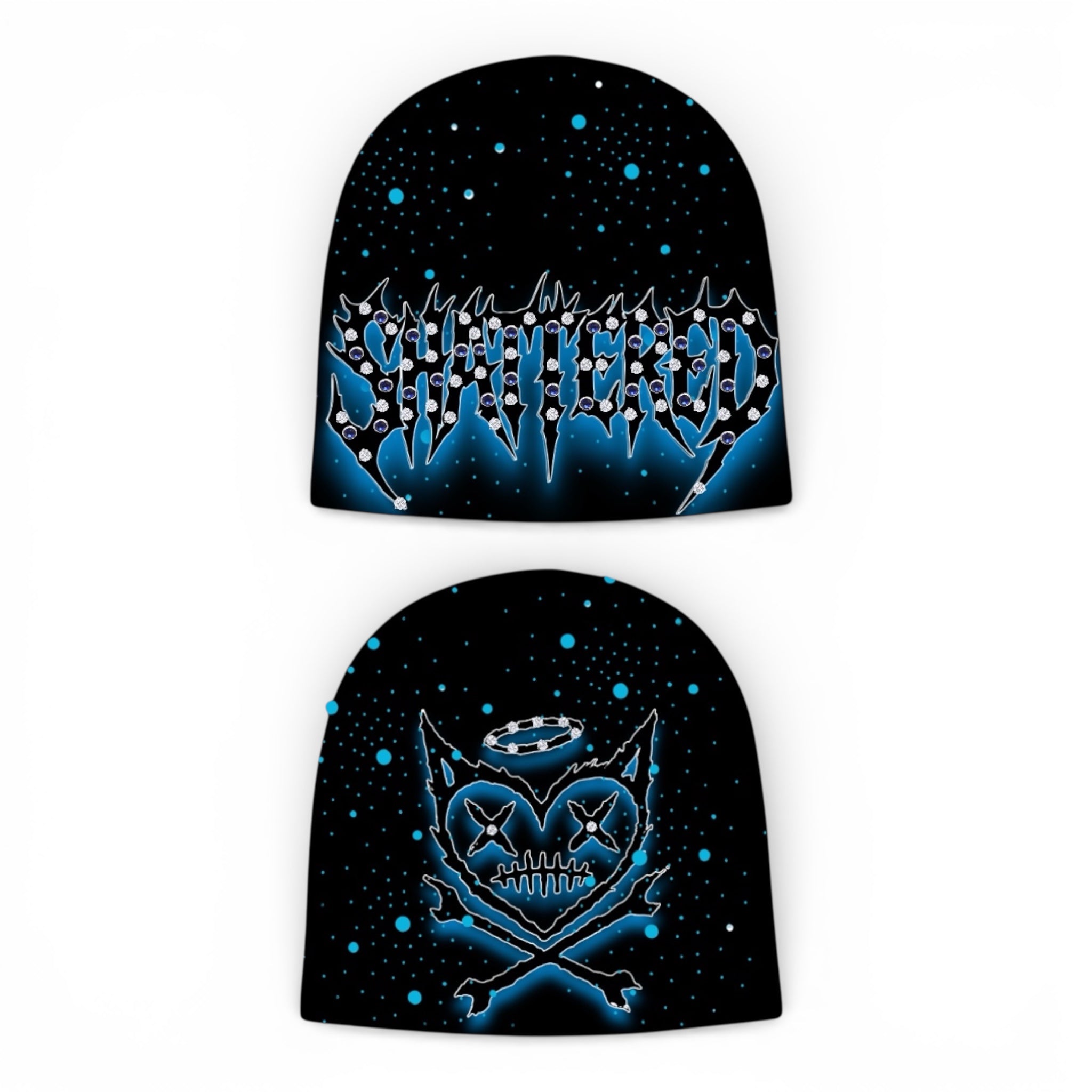 SHATTERED 'Heads' Rhinestones Beanie- Black/Blue