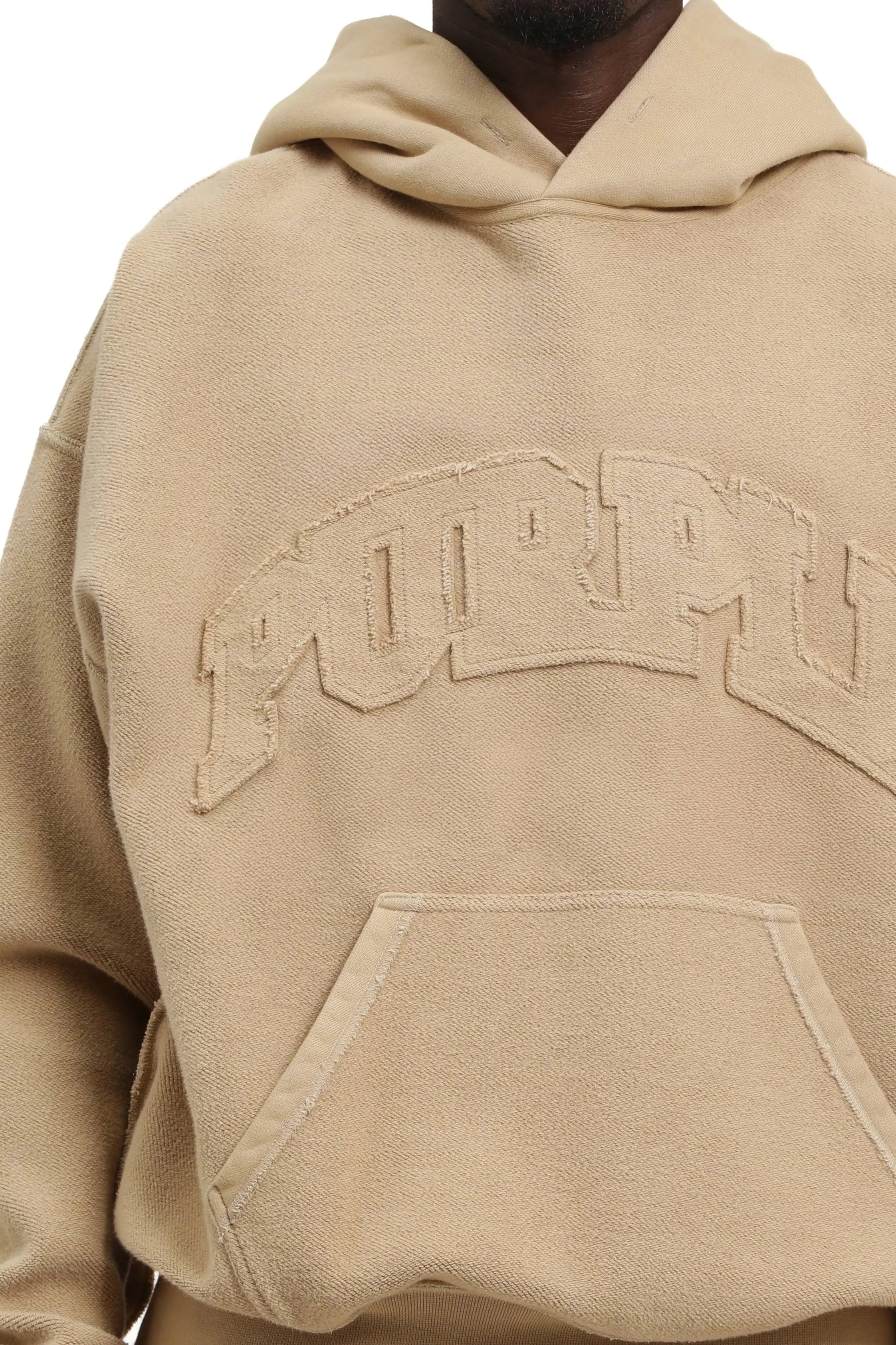 PURPLE BRAND Oversized Inside Out Logo Graphic Hoodie- Tan
