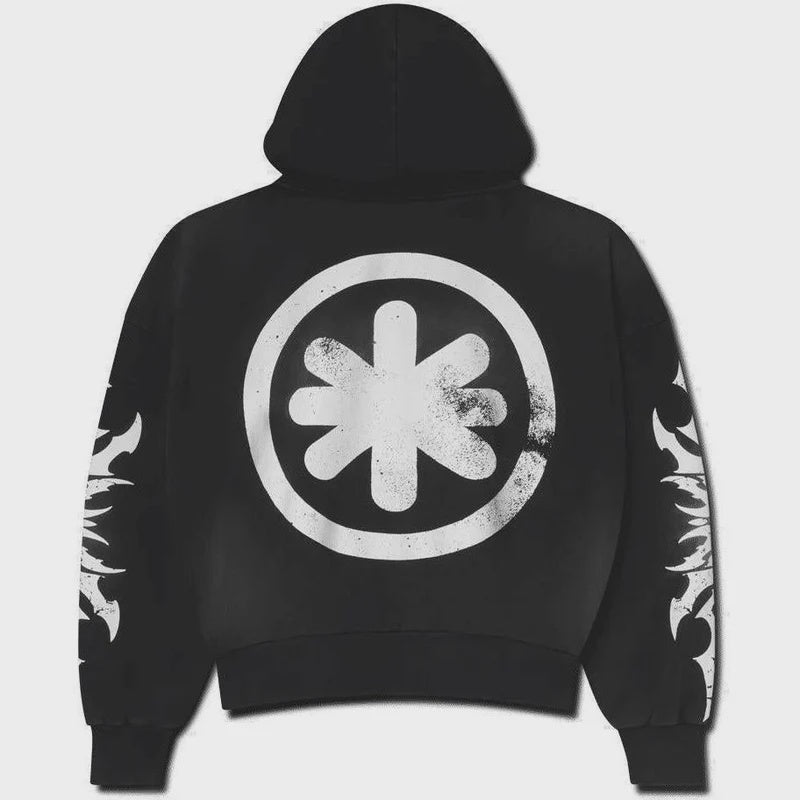 Lost Shdws Exclusive Acid Wash Zip Up Hoodie- Black