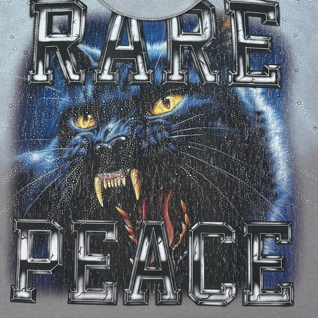 Rare Peace Black Panther Tee W/ Clear Rhinestones- Grey