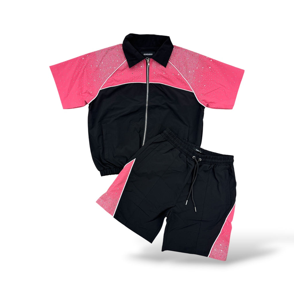 KD Rhinestone Nylon Shorts- Black/Pink