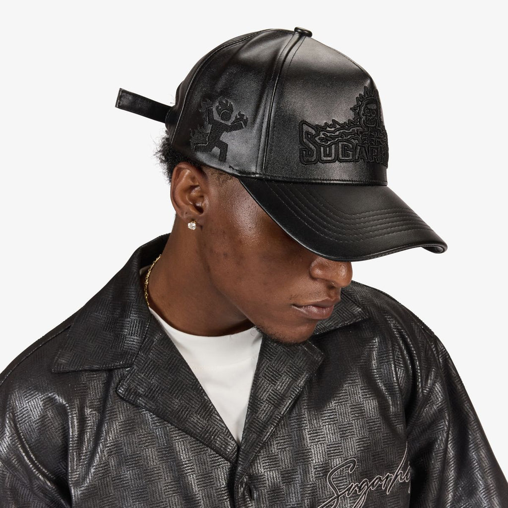 Sugarhill 'Shockwave' Leather Strapback Hat (Black)
