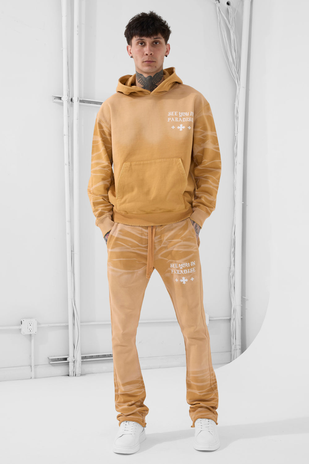Jordan Craig Tonal Washed Stacked Sweatpants- Camel