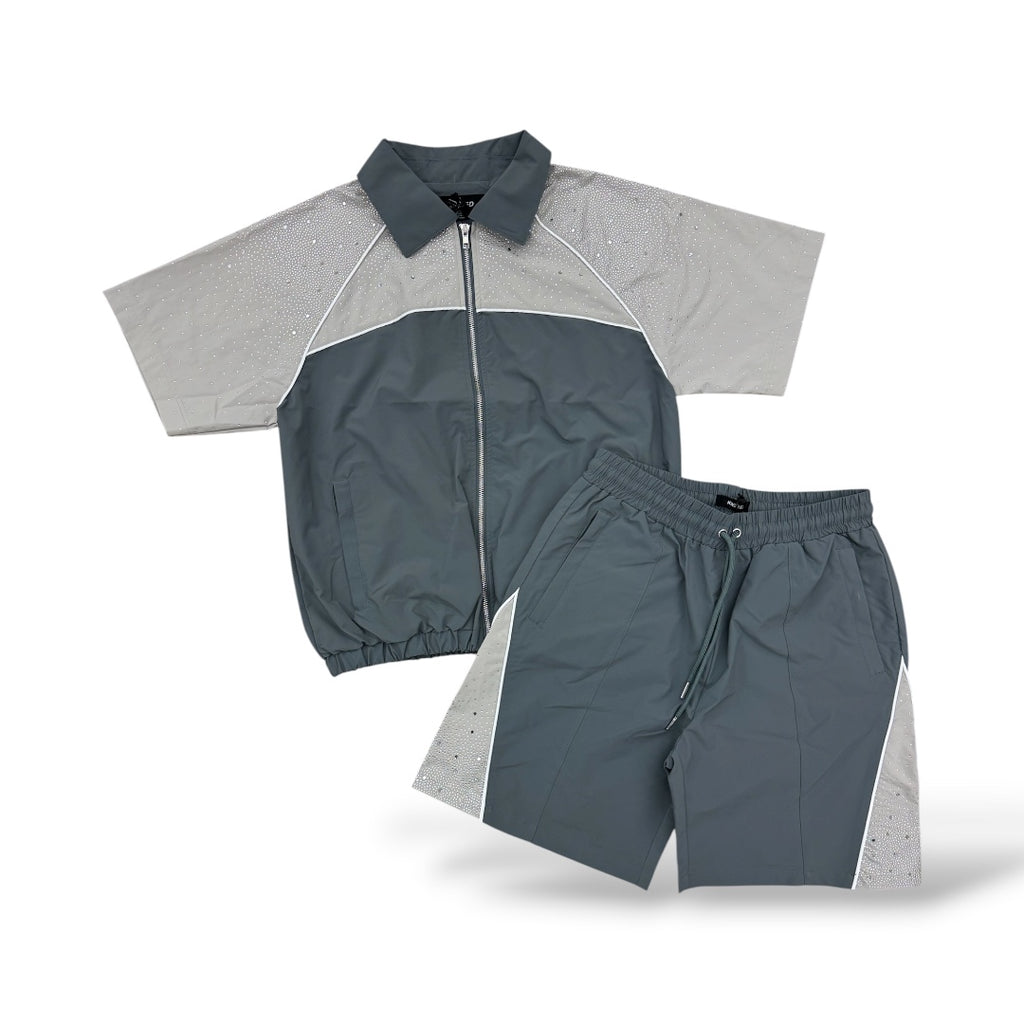 KD Rhinestone Nylon Shorts- Stone/Grey