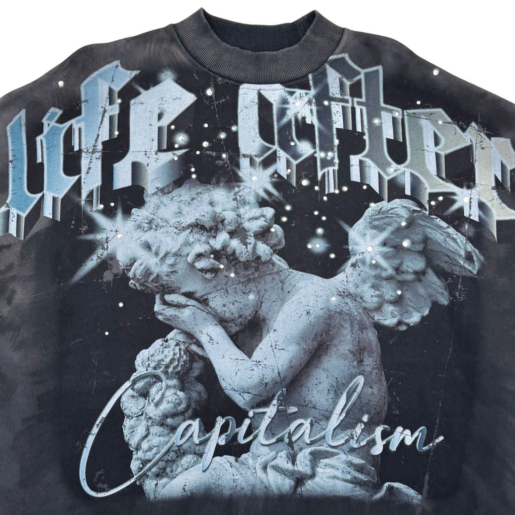 Washed F. Terry Crewneck w/ Rhinestone Details DK GRAY