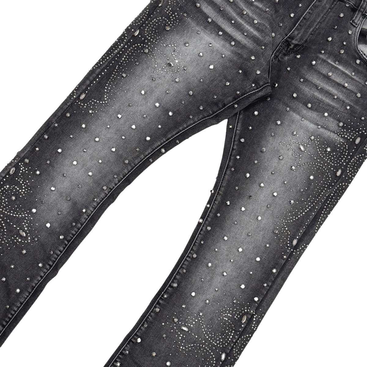 Vicious Embellish Rhinestone Flare Denim-Dk Grey