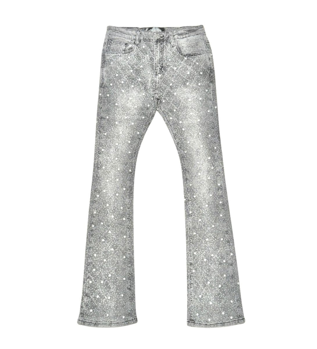 Vicious Embellish Rhinestone Flare Denim- Lt Grey