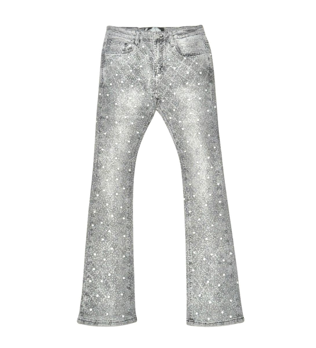 Vicious Embellish Rhinestone Flare Denim- Lt Grey