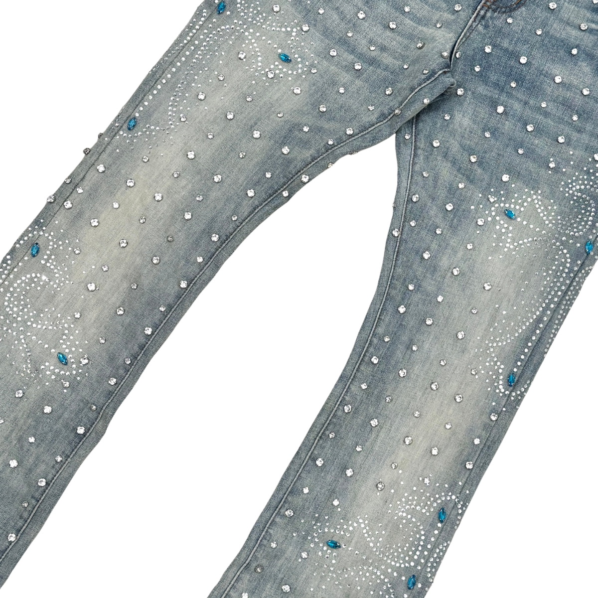 Vicious Embellish Rhinestone Flare Denim- Lt Acid