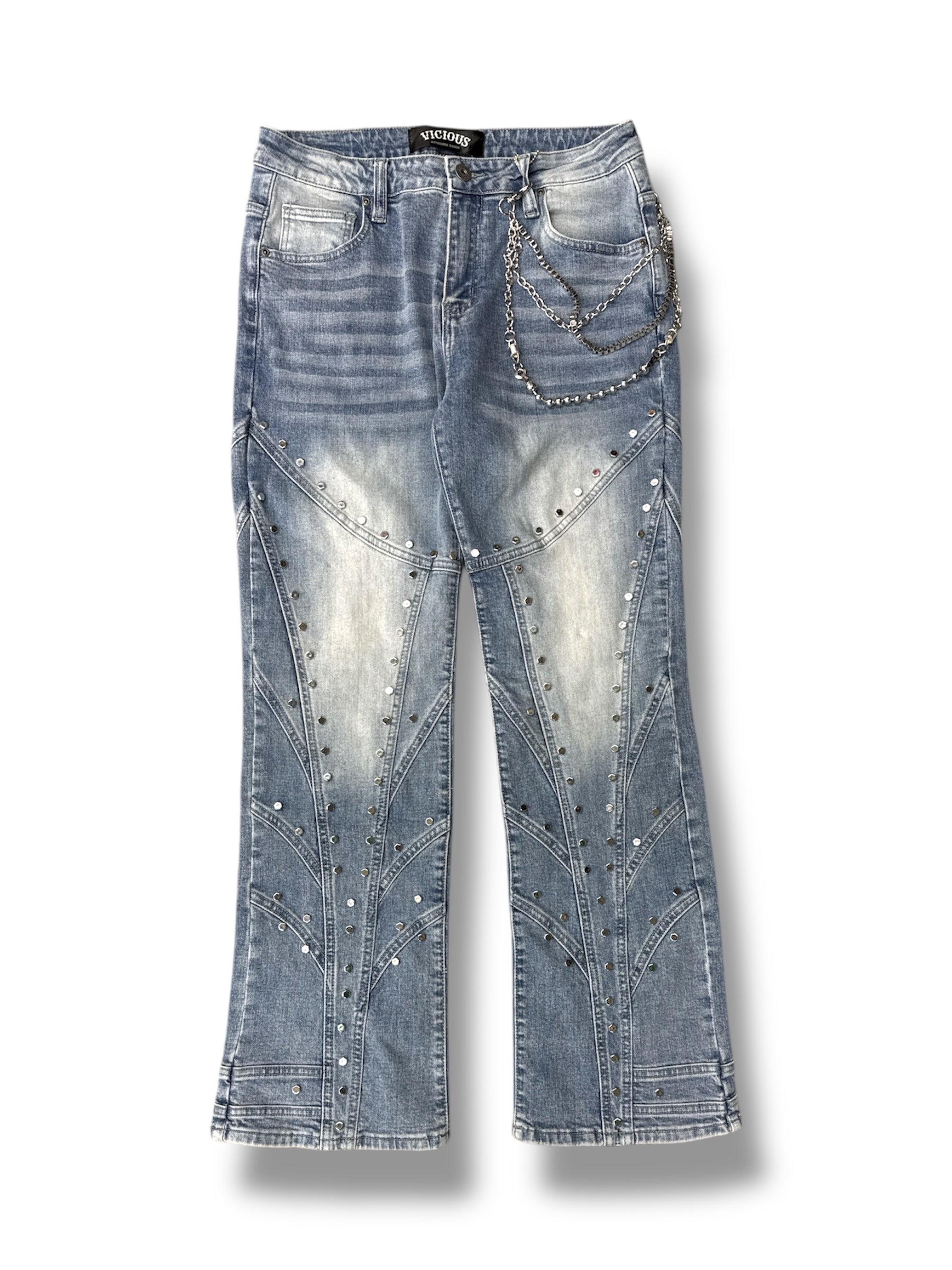 Vicious Embellished Studded Premium Denim - MD Blue