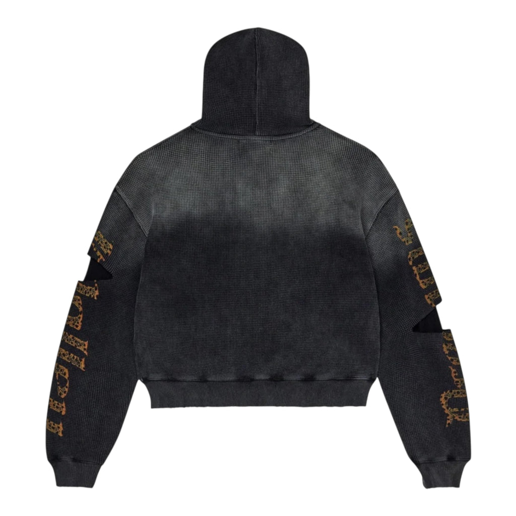 Vale Glitch Waffle Thermal Zip Up Hoodie- Black