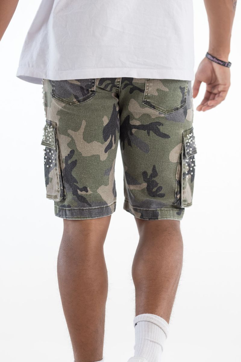 Kindred Rhinestone Denim Shorts-  Green Camo