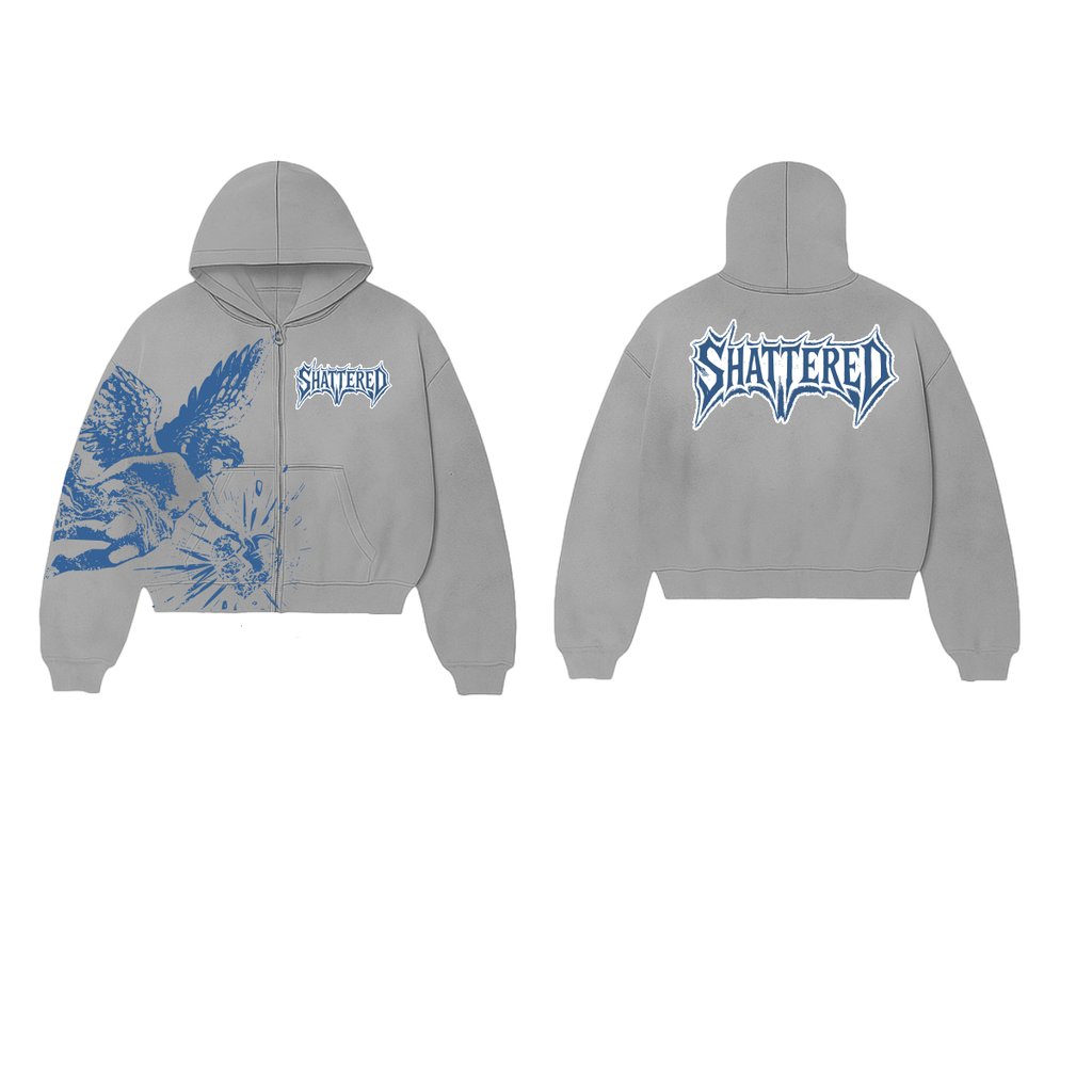 SHATTERED 'Catching Feelings' Zip Up Hoodie- Grey