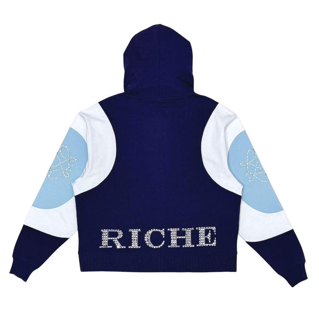 VIE RICHE Embossed V Hoodie- BLUE