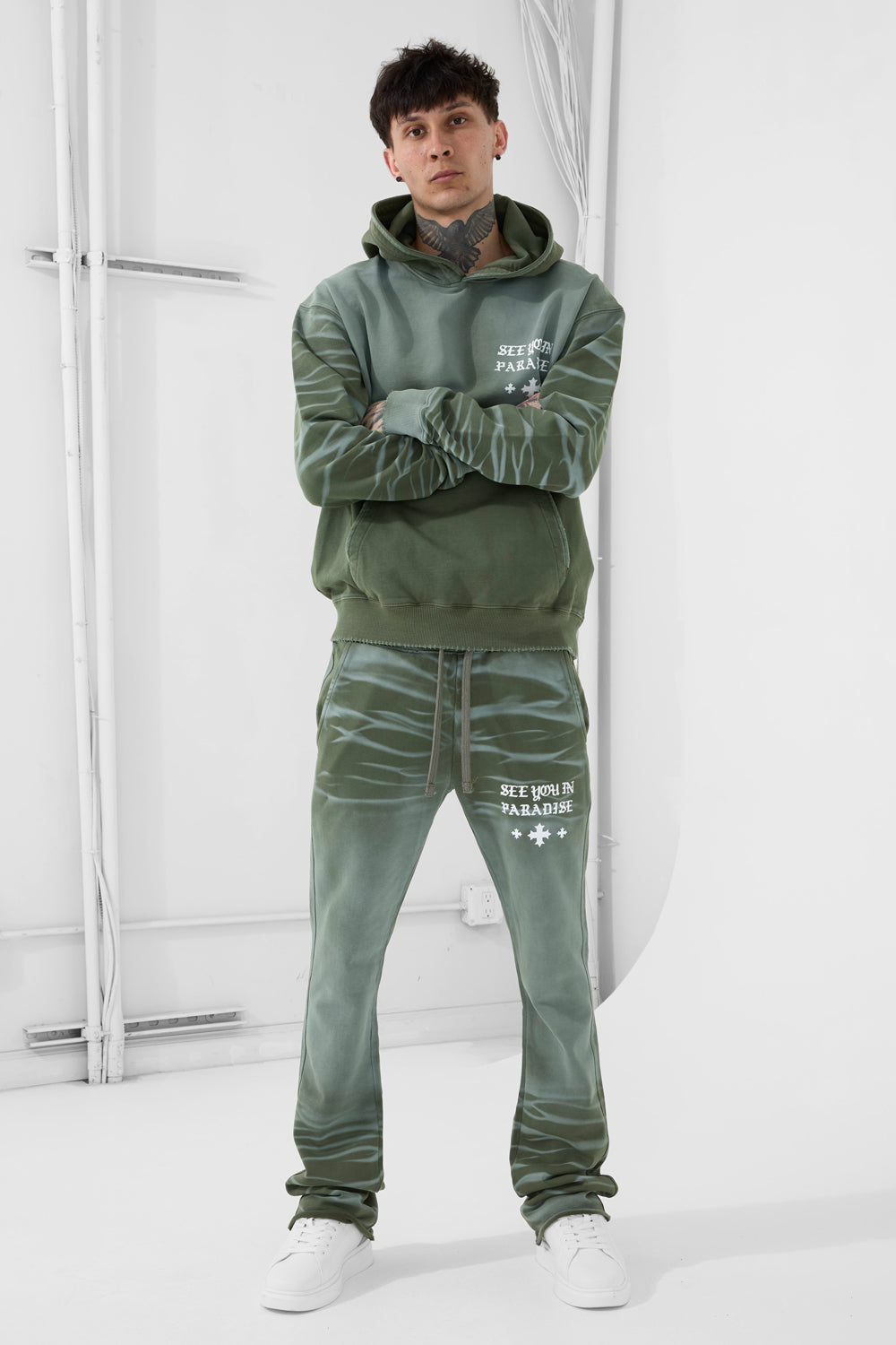 Jordan Craig Tonal Washed Stacked Sweatpants- Olive