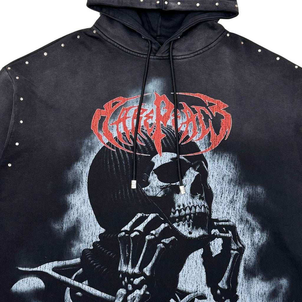 Washed F. Terry Cut Off Hoodie w/ Rhinestones BLACK