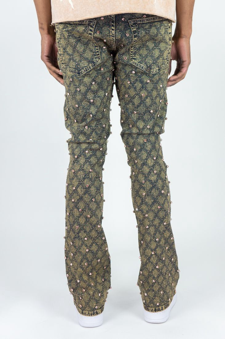 Rebel ‘Diamond Studded’ Stacked Jeans- Rust