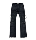 Vicious Flare Fit Denim W/Stone Details+Chains-Blk