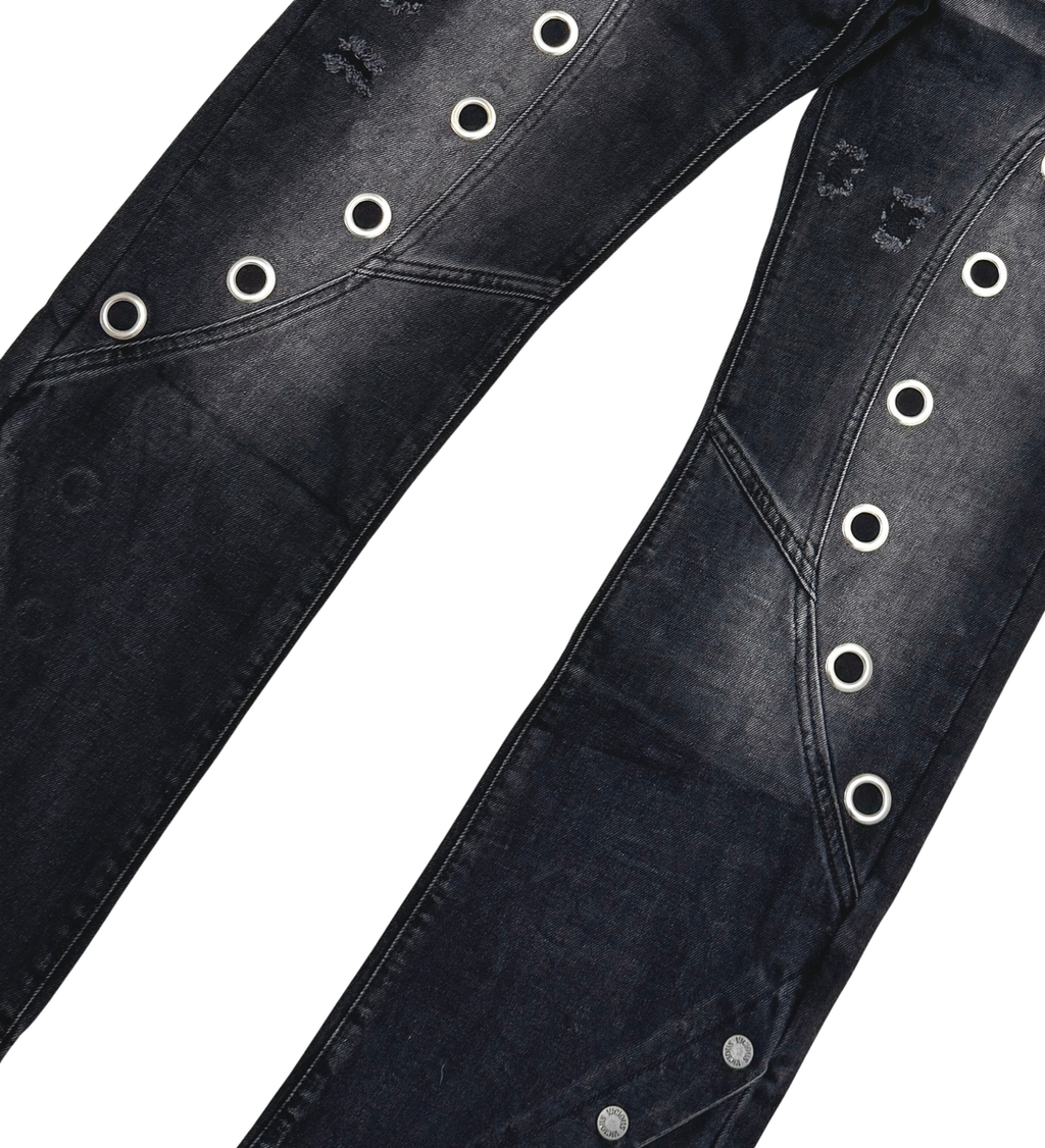 Vicious Vortex Relaxed Fit Grommet Denim - Black