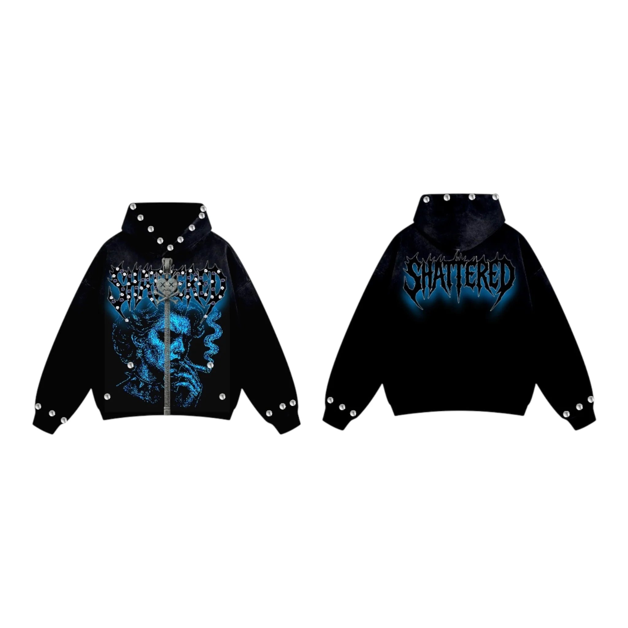 SHATTERED 'Anxiety' Zip Up Hoodie- Black