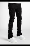Vicious Embellish Rhinestone Flare Denim- Blk