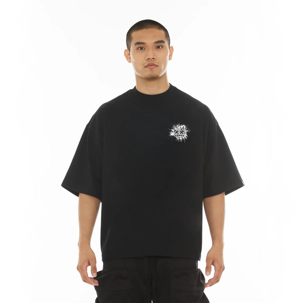 Cult 'Splatter Logo' Oversized Short Sleeve T-Shirt- Black