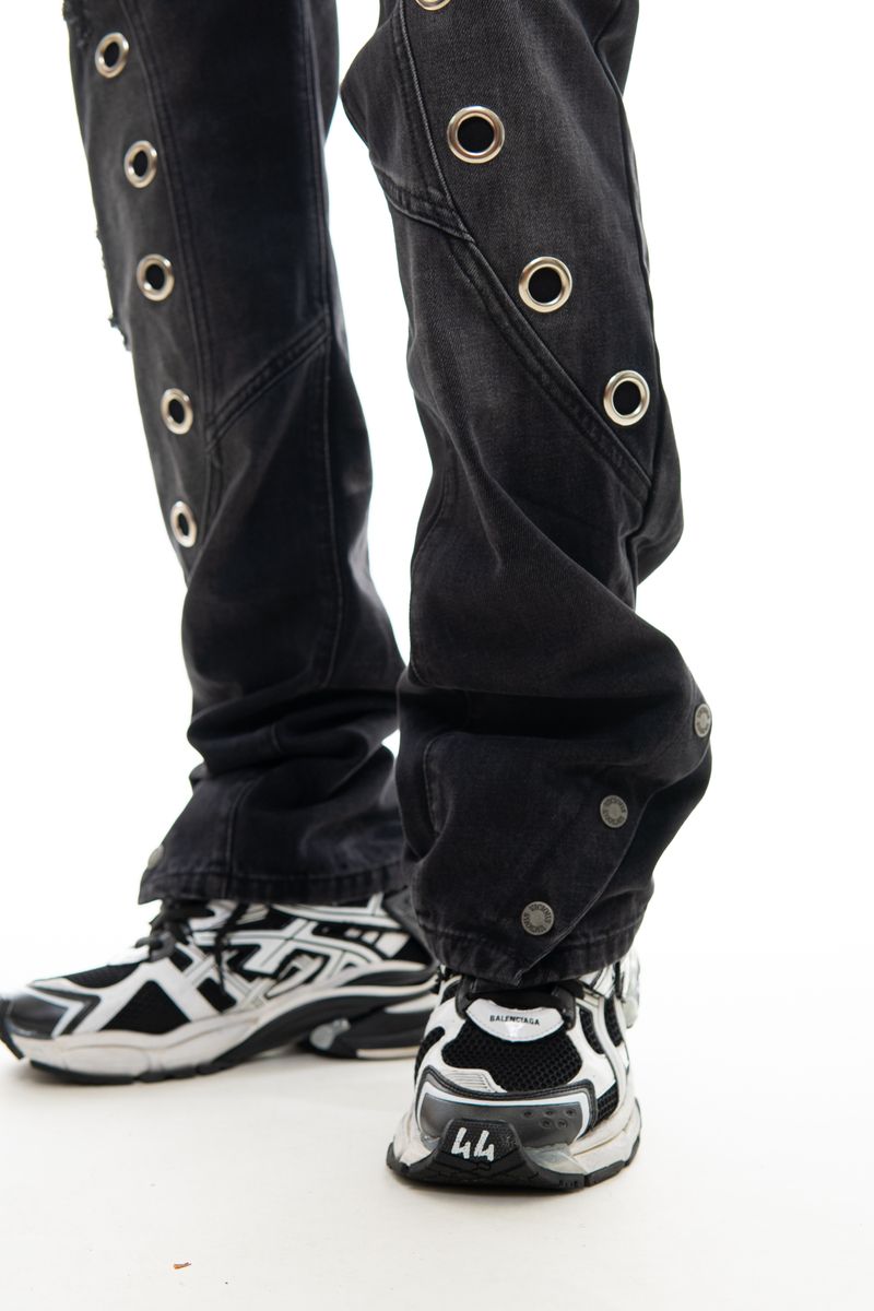 Vicious Vortex Relaxed Fit Grommet Denim - Black