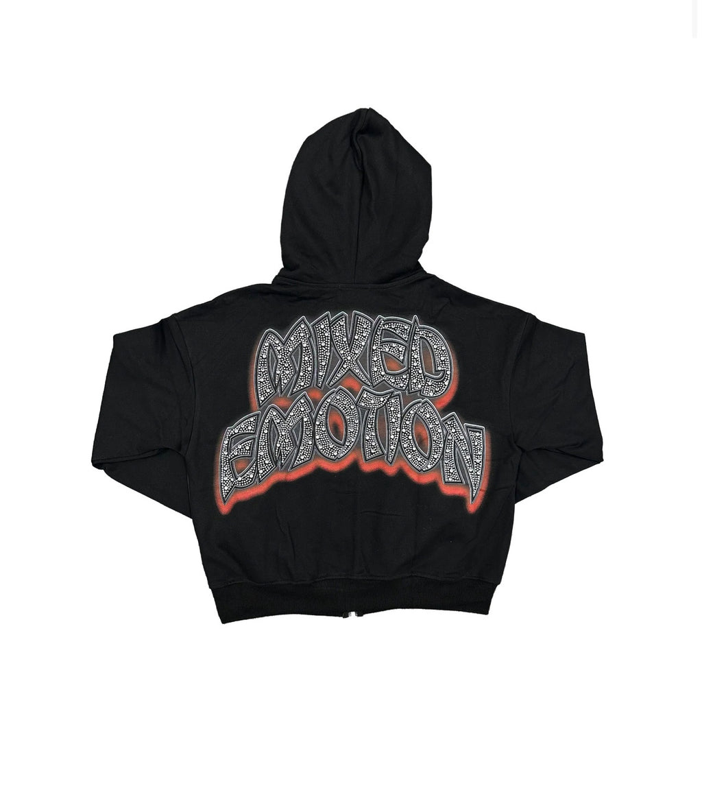 M.E. ‘Last Dance’ Rhinestone Zip Up Hoodie- Black